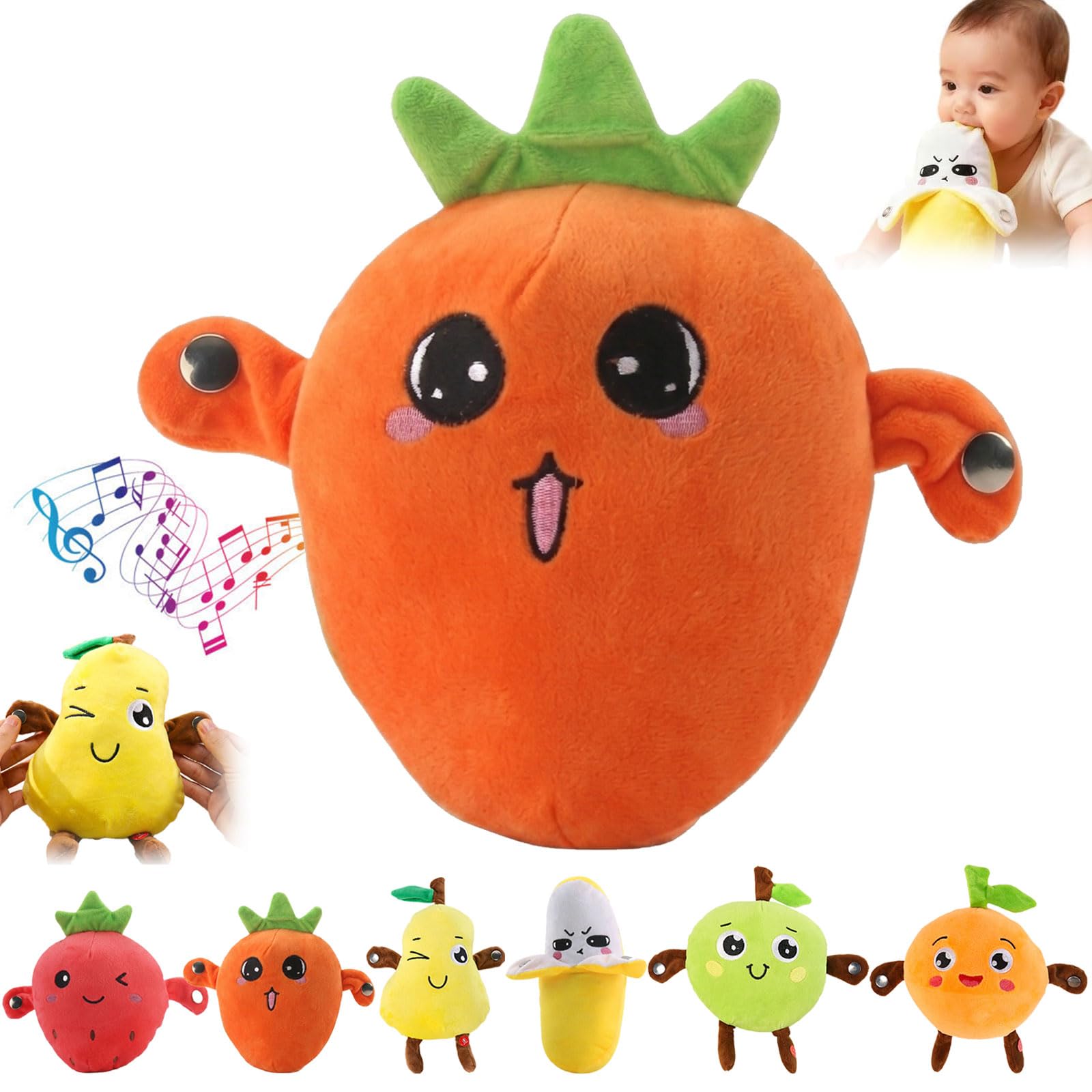 25cm Interactive Musical Fruit Plush Doll Toy, Banana Plush Musical Sensory Toy, Strawberry Plush with Piano and Metronome Sounds, Parent-Child Play Fun, Gifts for Boys & Girls (Carrot)