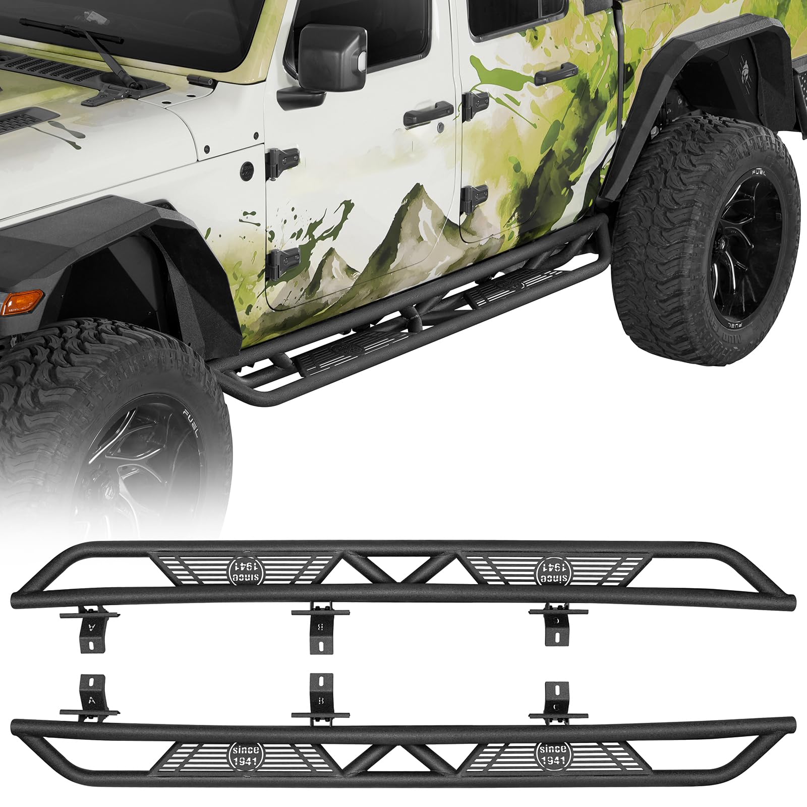 u-Box Gladiator Running Board Side Step Nerf Bars for Jeep Gladiator JT 2020 2021 2022 2023 2024 2025 2026, 5.3" Drop Down Non-Slip Step Tubular Rock