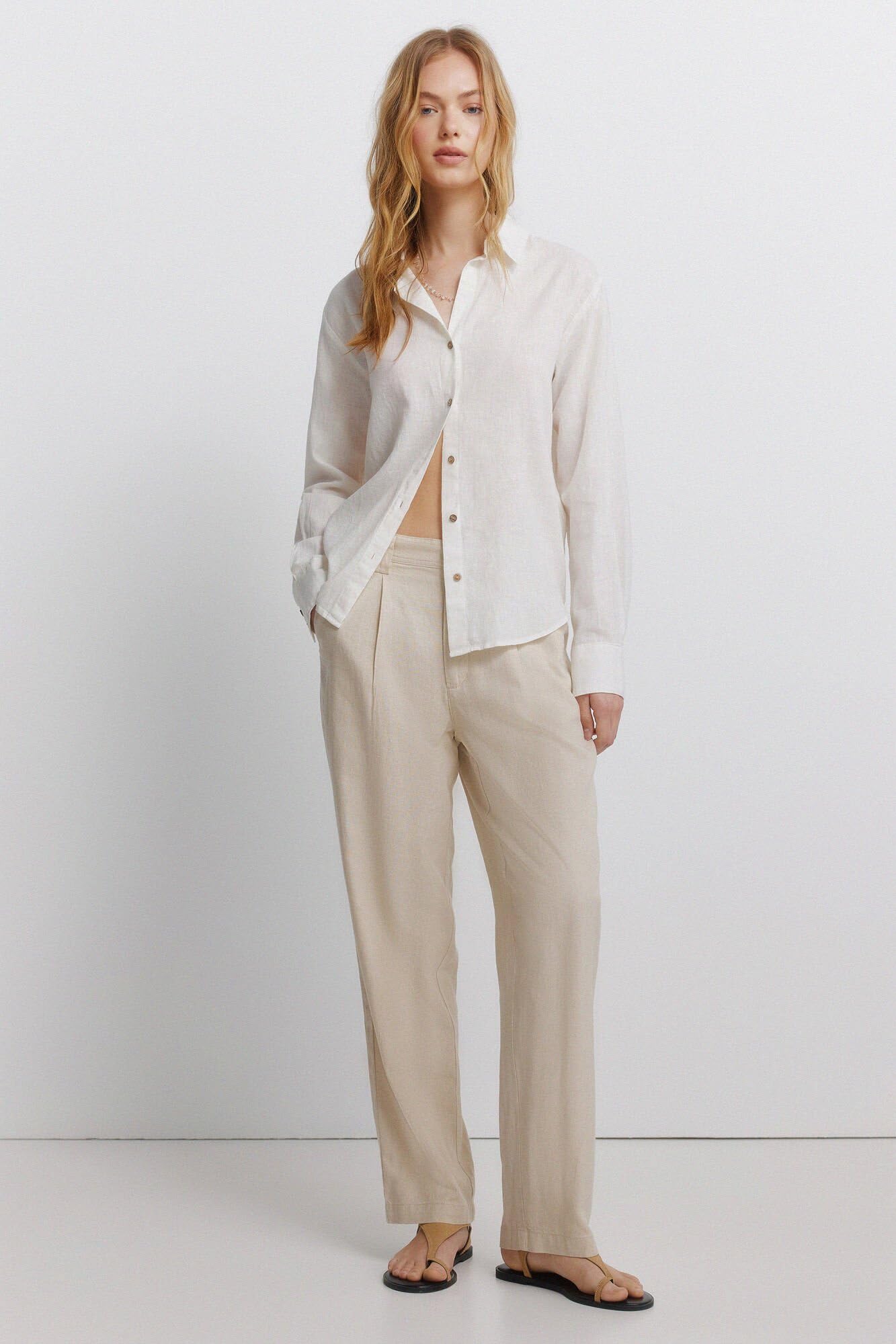 Springfield L/S Open Collar Linen Shirt Femme