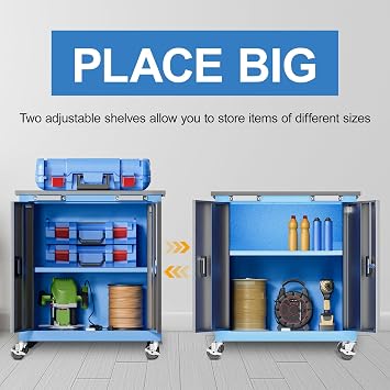 LARBANKE Double Door Tool Chest, Rolling Tool Chest On Wheels with Keyed Locking System and 4 Foot Pad, Tool Cabinet Can Locking System & Lockable Wheels, Tool Storage Cabinet for Garage Workshop