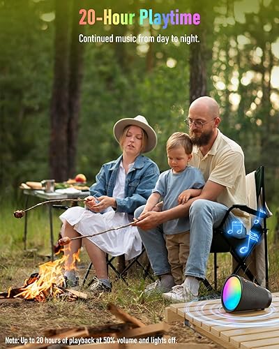 Miniatura 4 de Altavoz Bluetooth portátil inalámbrico con 9 luces de color, tiempo de reproducción de 20 horas, emparejamiento estéreo, graves profundos, IPX6