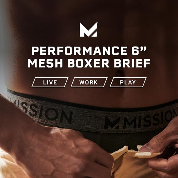 MISSION Mesh Boxer Briefs 6 Mens Underwear - Performance Heat Release - 3 Pack
