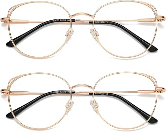 ANDWOOD Blue Light Blocking Glasses Women Cat Eye Computer Eyeglasses Metal Frame Hipster 2 Pack