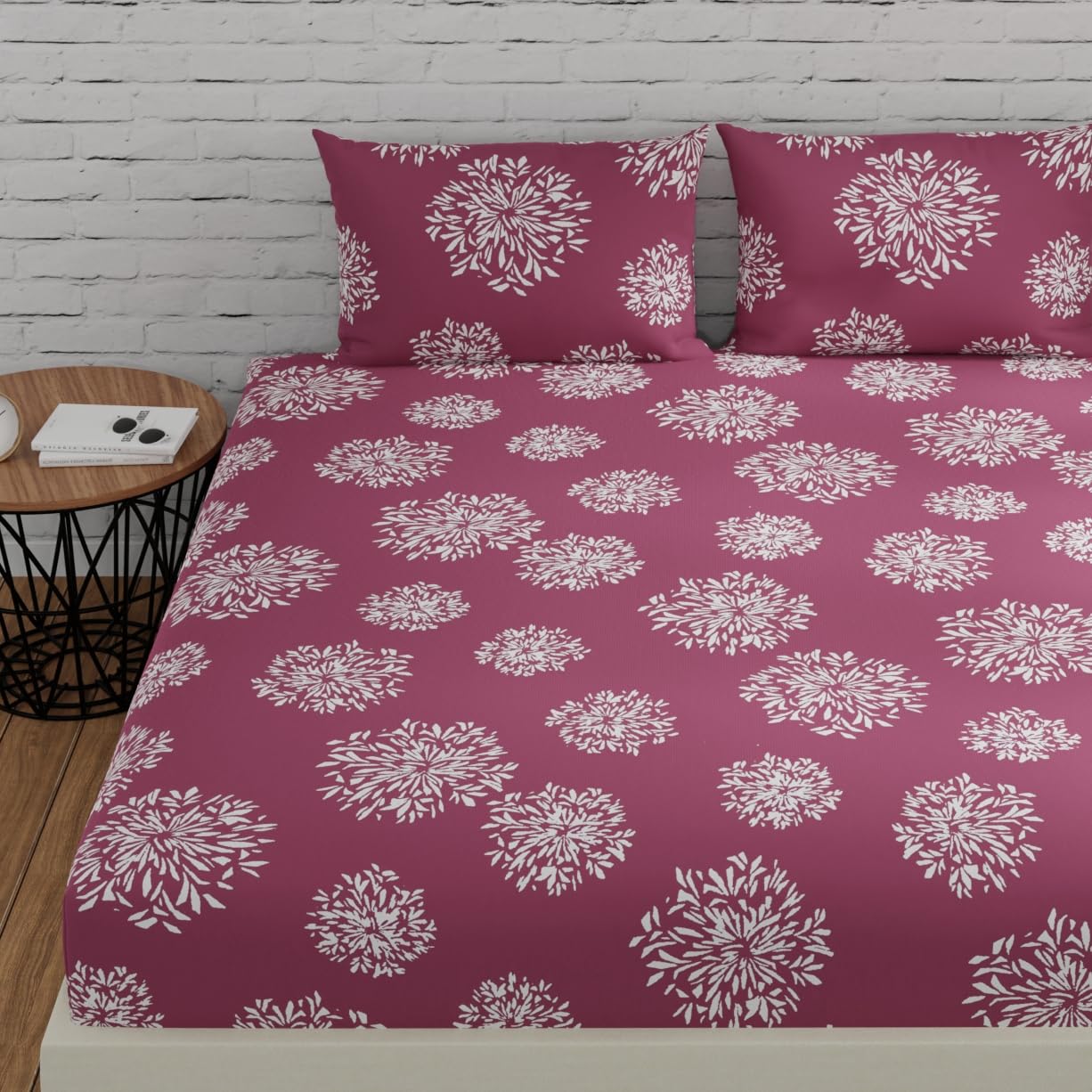 Huesland by Ahmedabad Cotton 144 TC Cotton Double Bed Bedsheet with 2 Pillow Covers - Mauve