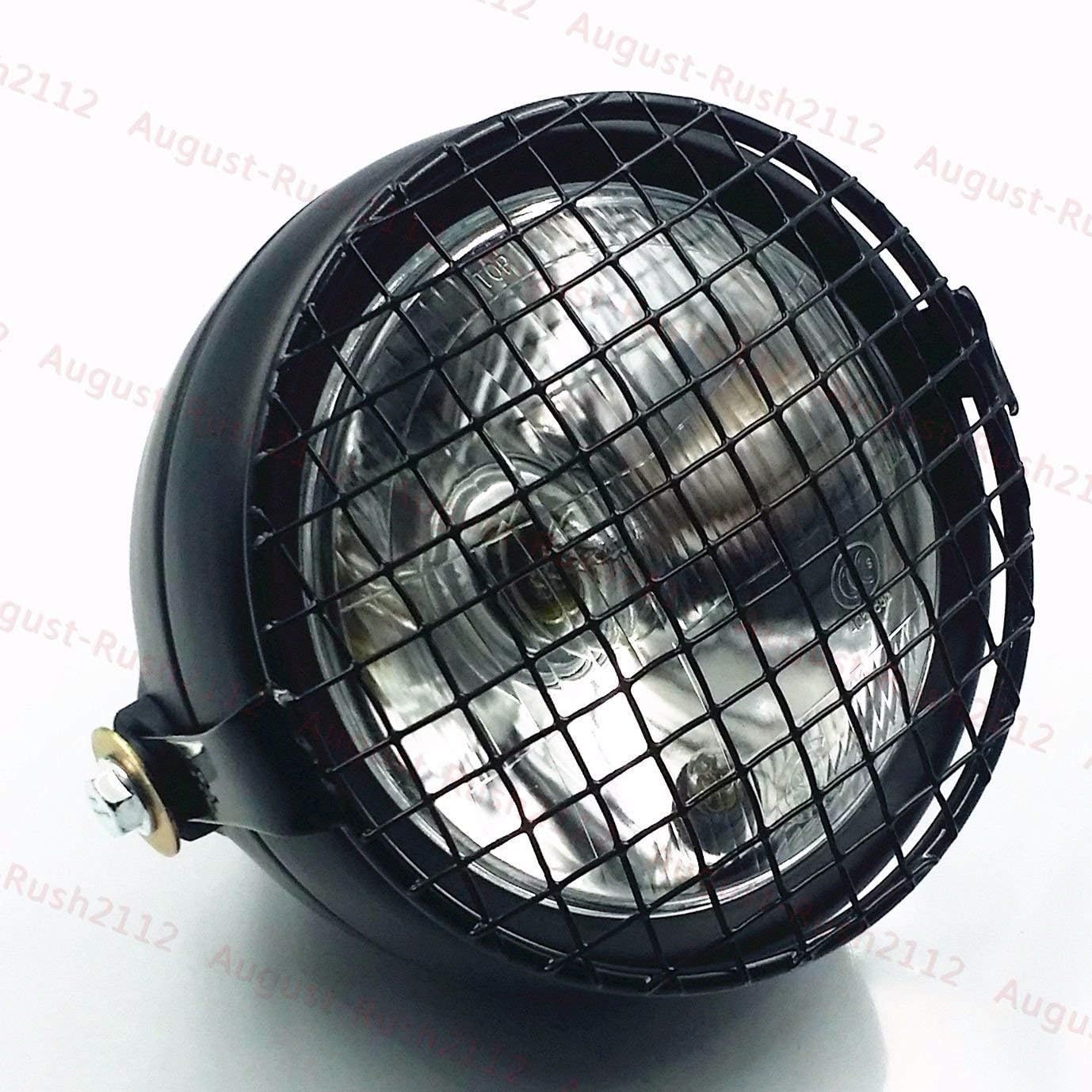Grill Vintage Motorcycle Side Mount Headlight Head Light Lamp for Harley Honda Kawasaki Suzuki Yamaha Cafe Racer Bobber Cruiser CB GN 125 XL Custom (Black/Clear)