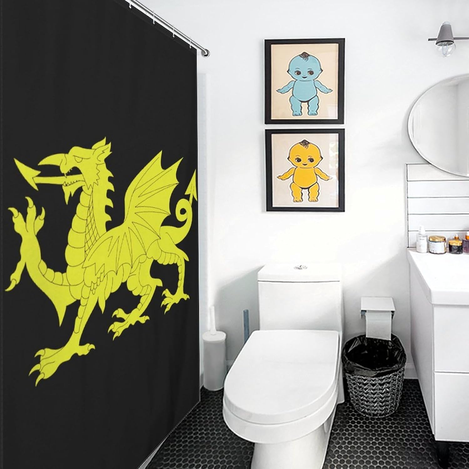 Gold Welsh Dragon Flag Shower Curtain 46.85x70.87Inch（119x180cm） Polyester Bath Curtain Shower Curtains Printed Decorative