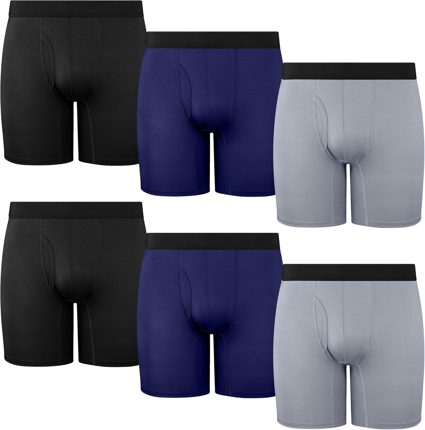 Men’s Boxer Briefs 6-Pack – Ultra-Soft Viscose Underwear, Breathable Moisture-Wicking Fabric, No Ride-Up Fit