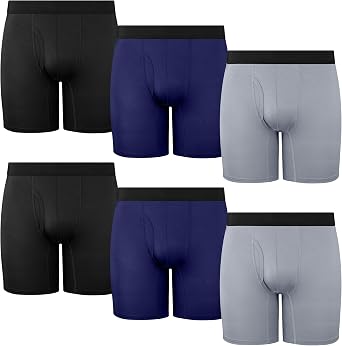 Mens Viscose Boxer Briefs 6 Pack, Breathable Moisture Wicking Underwear with Pouch for Sports & Daily Wear