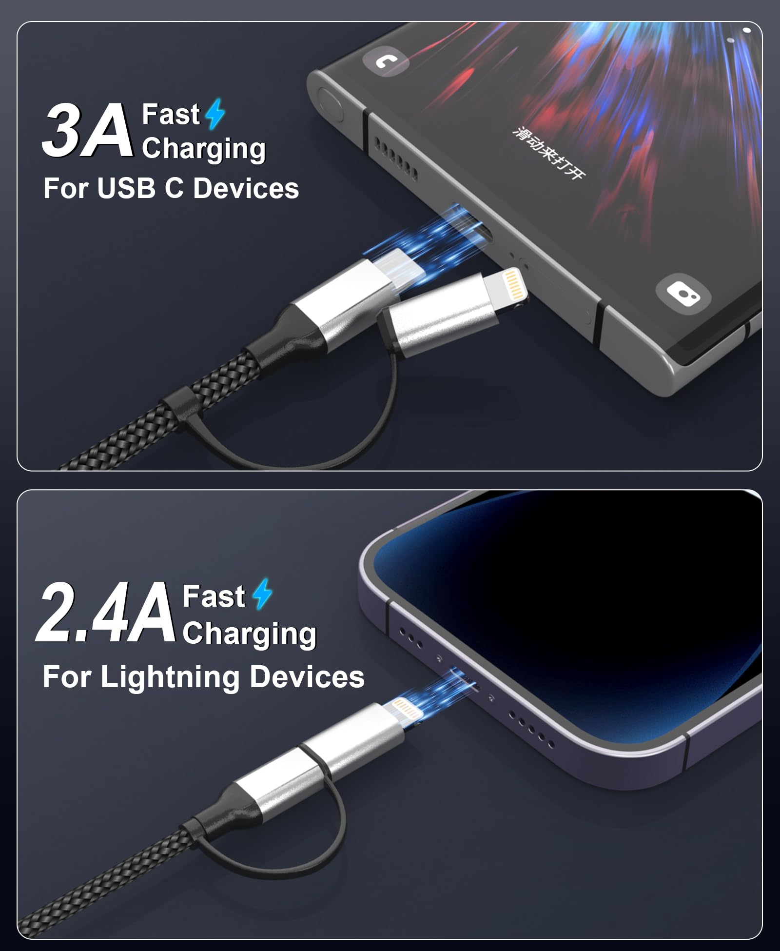 Cavo Multi USB 4 In 1 1M Con Ricarica Rapida 60W E LED RGB – USB-C/A A Lightning/USB-C Per IPhone, Samsung, Huawei, Laptop - 2