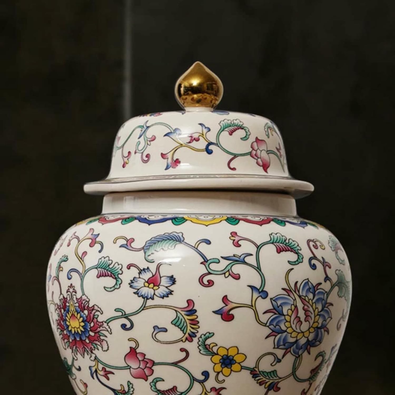 Ceramic Ginger Jar with Lid, Hand Drawn Vase for Home Decor, Chinese Style Temple Jar, Decorative Vase-