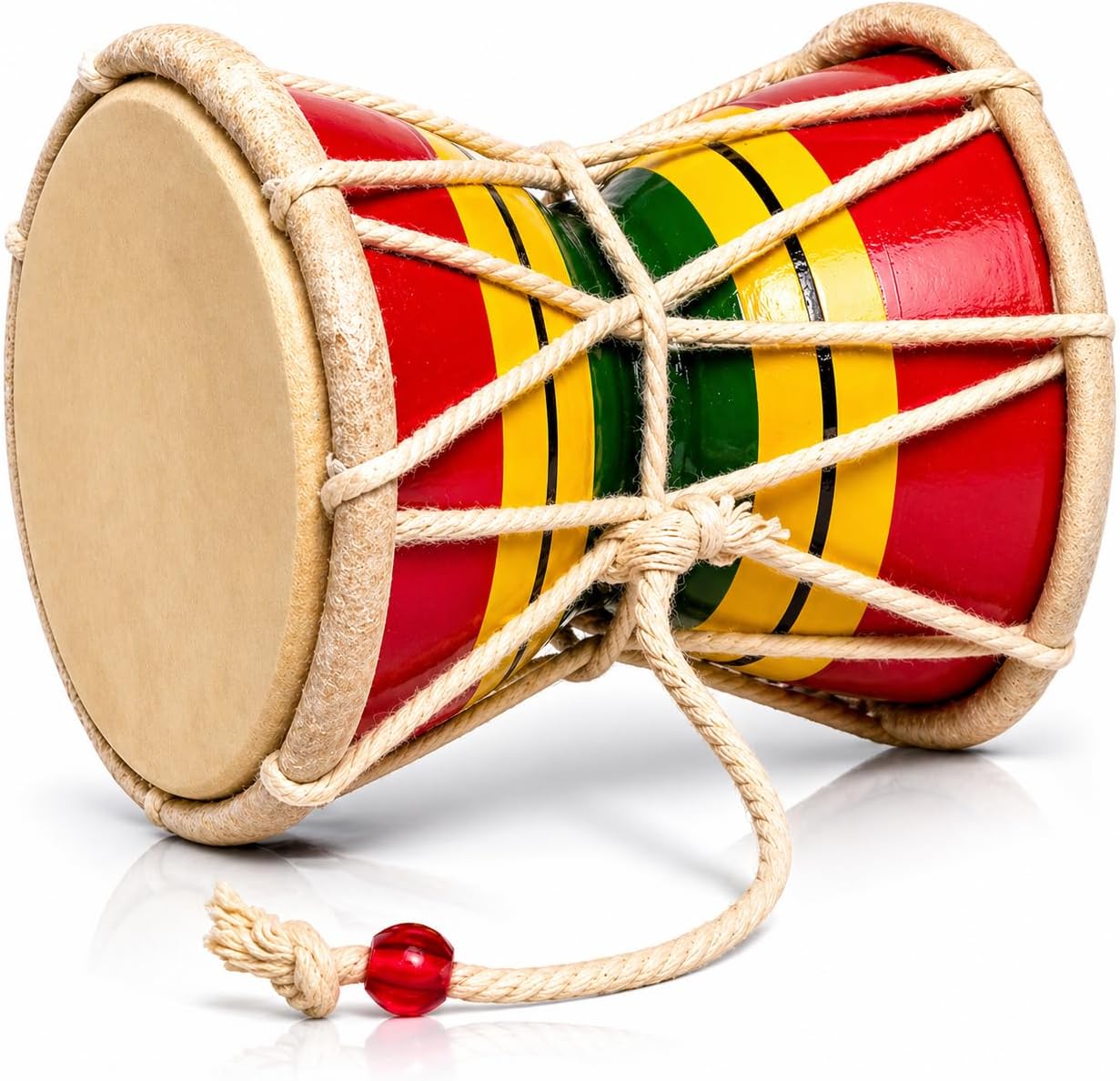 10 cm Small Handmade Traditional Authentic Wooden & Leather Classical Indian Folk Dumroo Damroo Damaru Hand Drum Percussion Instrument Set, Decorative Collectible Showpiece World Musical Instruments