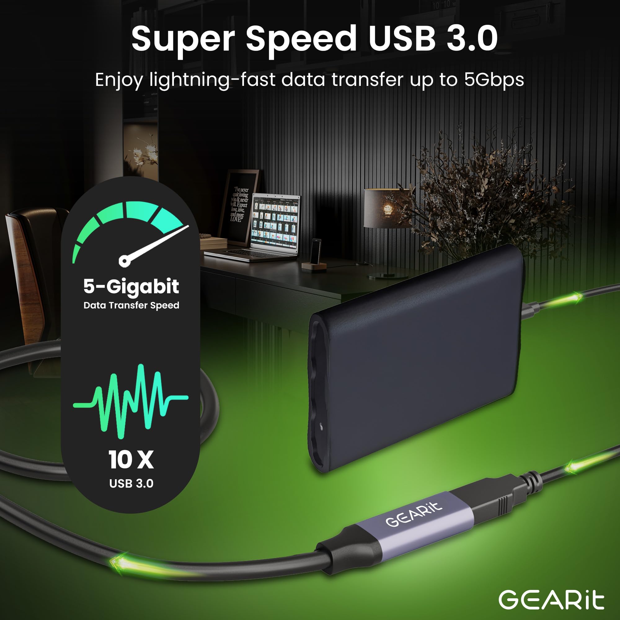 GEARit Cavo di prolunga attivo USB 3.0 (9,1 m), da maschio A a femmina A, ripetitore USB con ripetitore di segnale per Oculus Rift, Quest Link, Xbox 360 Kinect, PlayStation, stampante, webcam, 9,1 m
