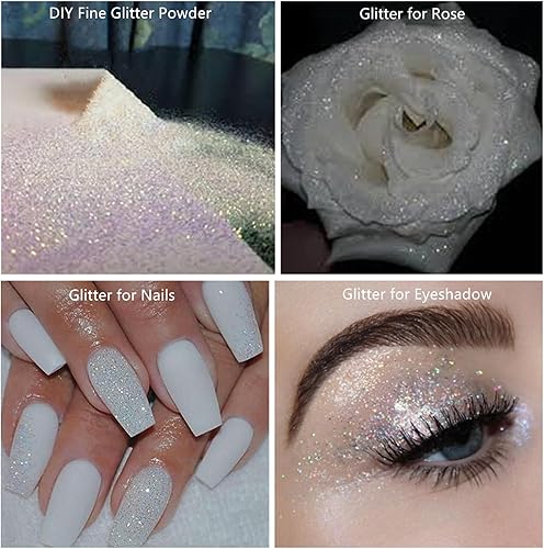 Miniatura 3 de Go Ho Spray de purpurina para el cabello y el cuerpo, polvo seco con purpurina blanca para ropa, polvo de brillo suelto para festivales, purpurina