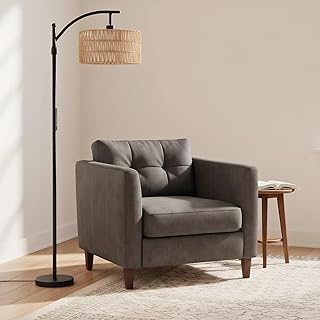 OUTON rattan floor lamp, dimmable, 4 color temperatures, 2 displays, black | Boho Arc Lamp, 12W LED App Remote Touch Control Living Room Bedroom Office