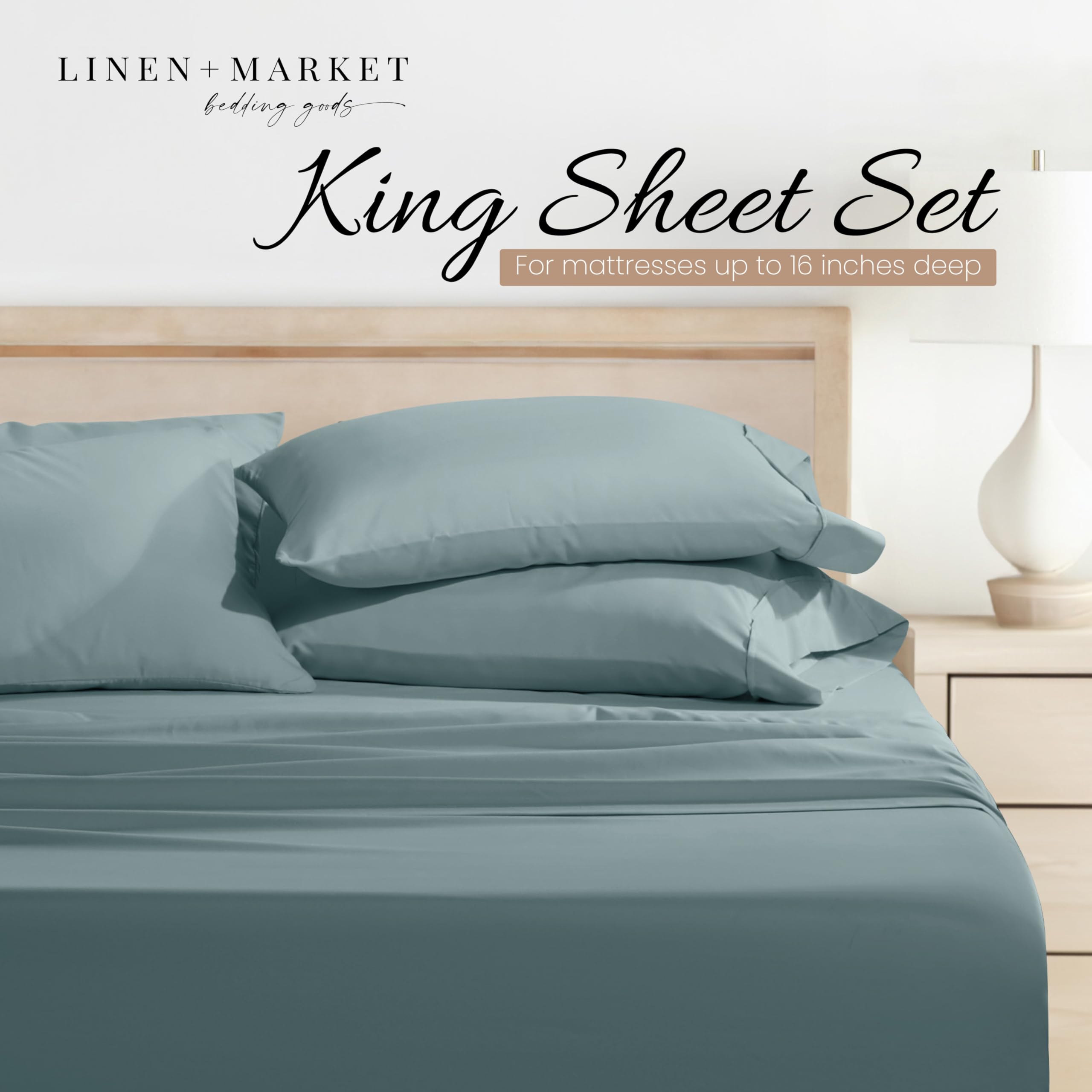 Linen Market Brushed Microfiber Queen Sheet Set 4 Piece – Oeko-TEX Certified Ultra Soft & Wrinkle-Free - 16" Deep Pocket Sheets - Easy Care Queen Size - Black: Ocean King