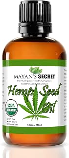 Mayan’s Secret 4fl oz Hemp Seed Oil Organic USDA Certified Glass Bottle with Drpper for Skin Care Hair Care Body Massage