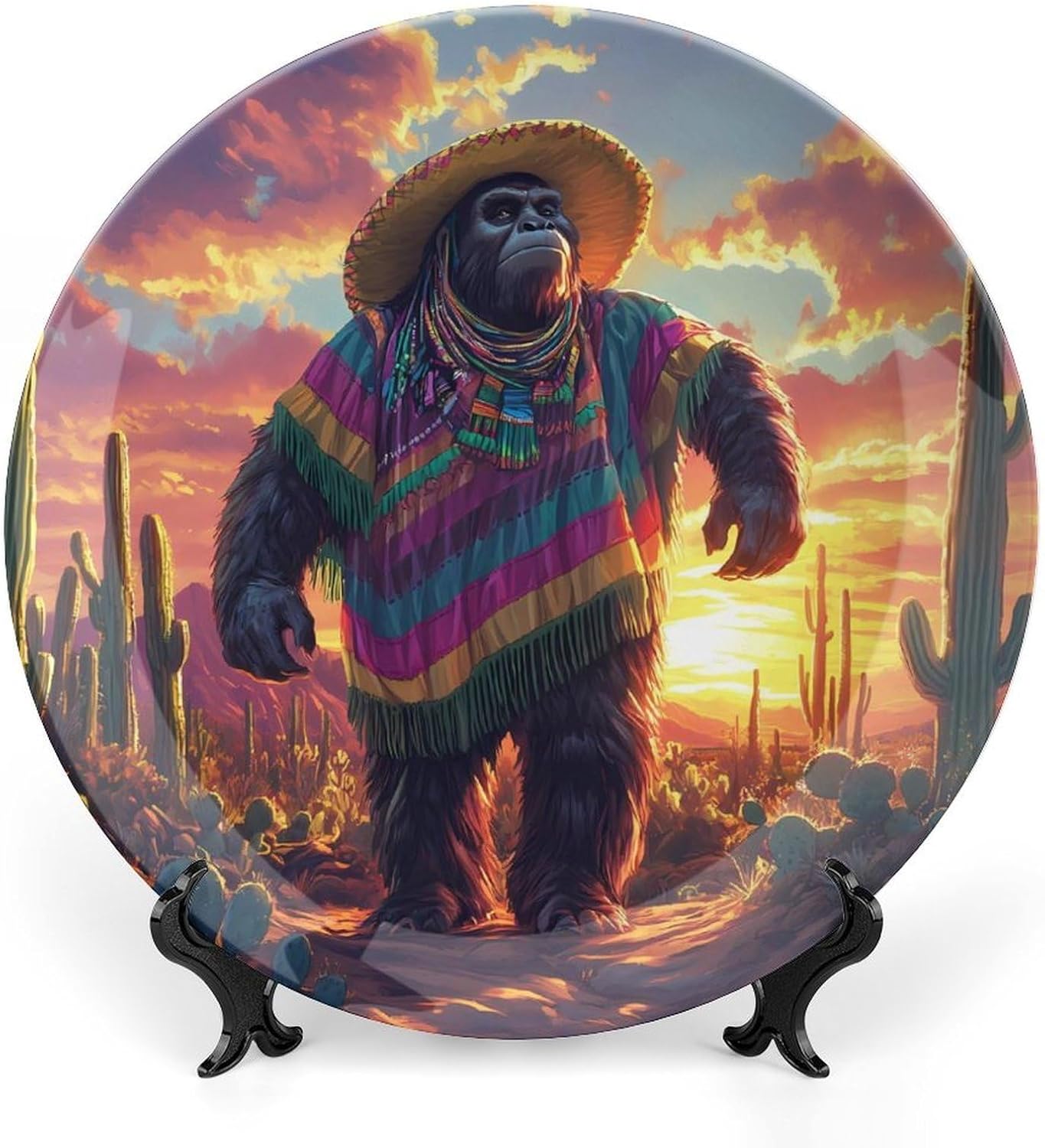 Guardian Bigfoot Sasquatch Bone China Decorative Plate with Stand Home Dessert Plates Gift for Men Women 7inch