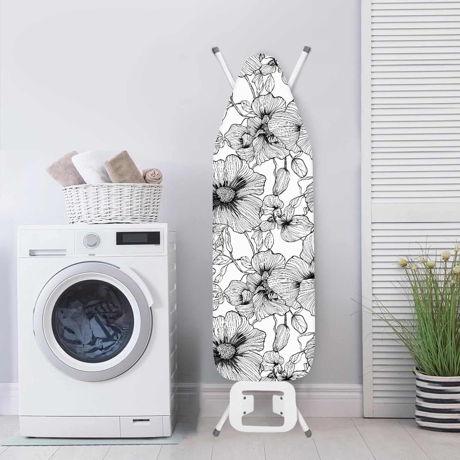 Padded Ironing Board Covers 18 X 49 Grey Flower Ironing Board Pad and Cover Thick Replacement Drawstring Tightening & Lock, Easy Fit, Scorch & Stain Resistant, Non Slip