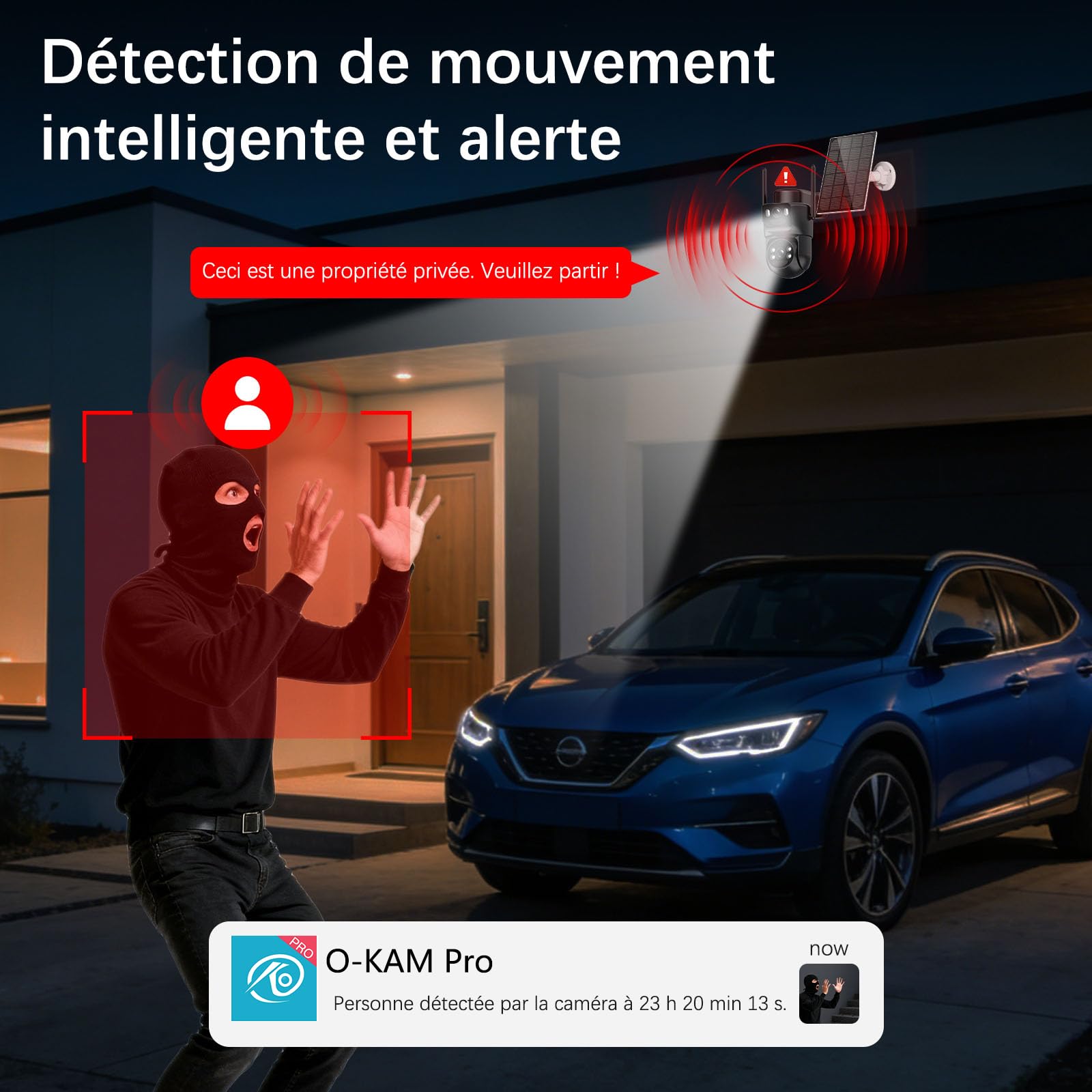 4K Camera Surveillance WiFi Exterieure sans Fil,4 Cam-Kit avec Home Station/Camera Solaire/Double Objectif,360° PTZ Sécurité à Domicile,Vision Vocturne,Alarme,Audio Bidirectionnel,Suivi Automatique