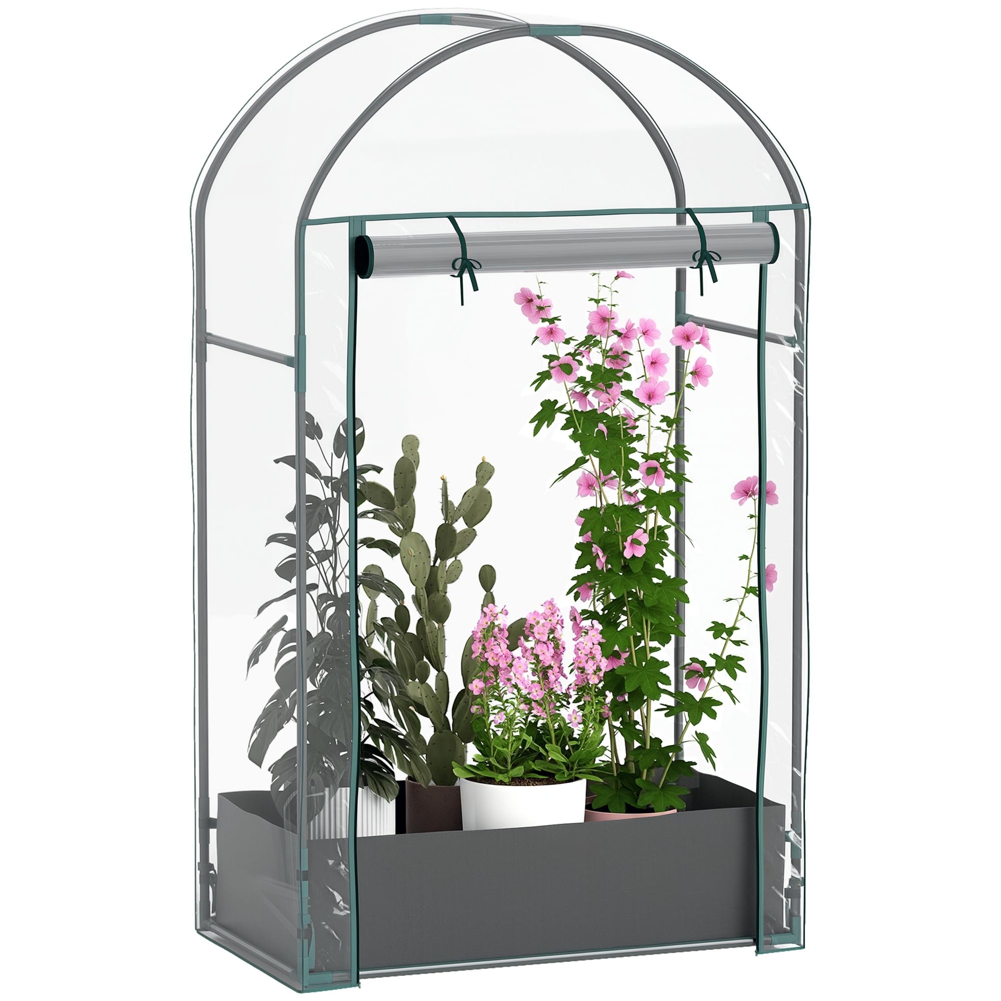 Outsunny Serre de Jardin, Serre de Balcon, Bâche Renforcée PVC, Châssis en Acier, Porte Zippée Enroulable avec Sac de Plantation, pour Légumes, Plantes, Intérieur, Extérieur, 89x50x152cm, Transparent
