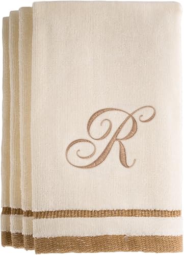 Regalos con monograma, juego de 4 toallas de mano de 11 x 18 pulgadas bordadas en color dorado café, extra absorbente, 100% de algodón. Regalo