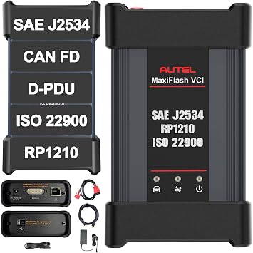 مجموعة Autel MaxiFlash VCI، جهاز برمجة التمرير J2534، متوافق مع MS909/MS909EV/MS909CV/Ultra Lite/Elite II Pro، يدعم CAN FD وDoIP وRP1210 وترميز وحدة التحكم الإلكترونية وبرمجة BMW Benz