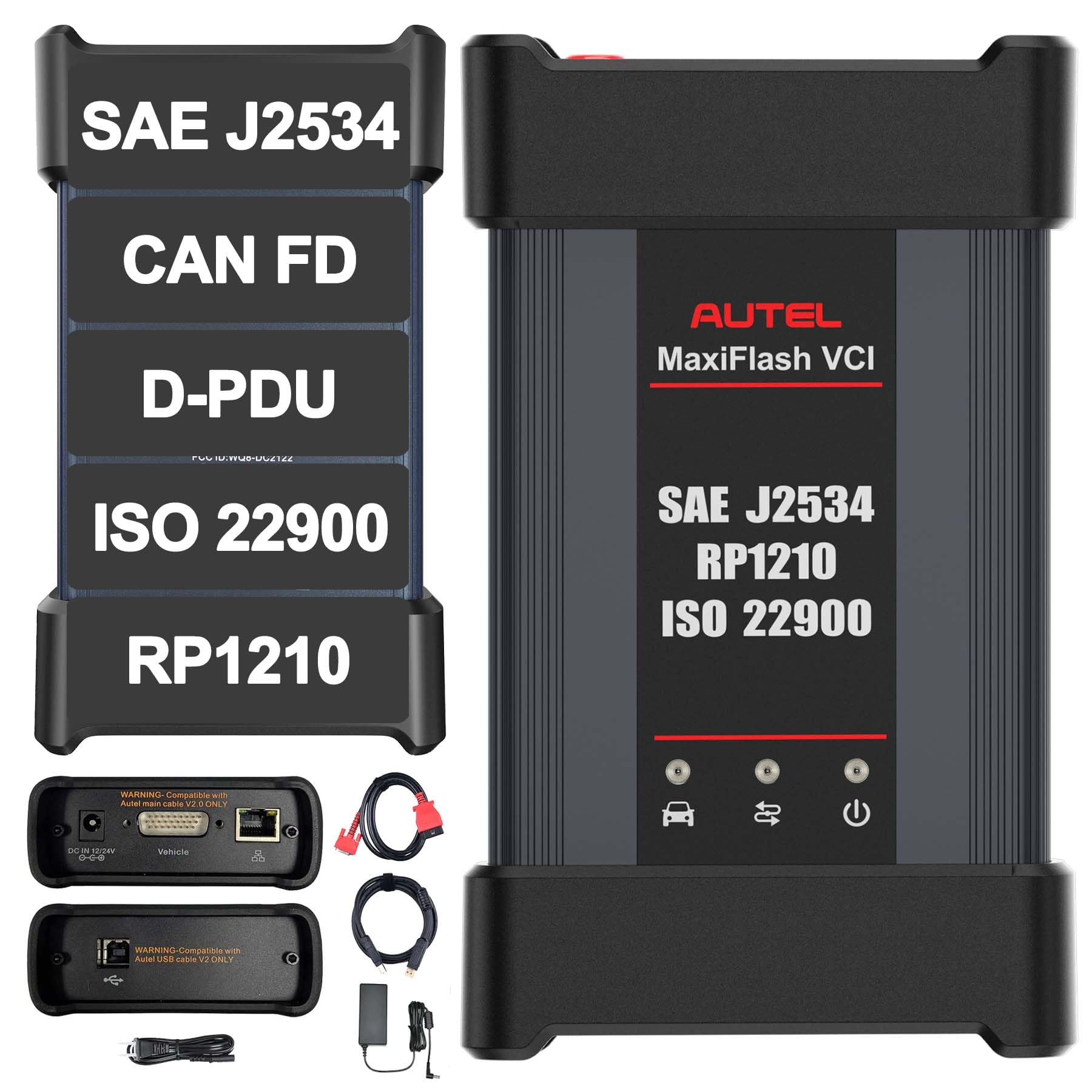 Autel MaxiFlash VCI Kit, J2534 Pass-Thru Programming Device, Compatible with MS909/MS909EV/MS909CV/Ultra Lite/Elite II Pro, Supports CAN FD, DoIP,