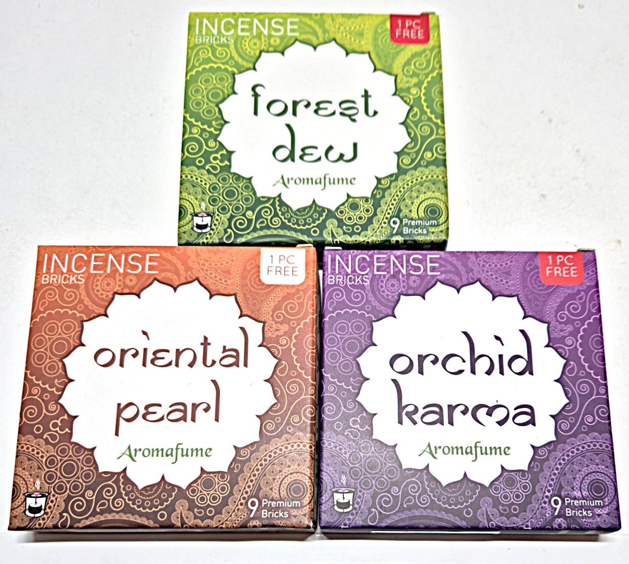 Aromafume Incense Bricks (3 Trays x 9 Pieces Each) 1 Tray each of Forest Dew, Oriental Pearl, Orchid Karma