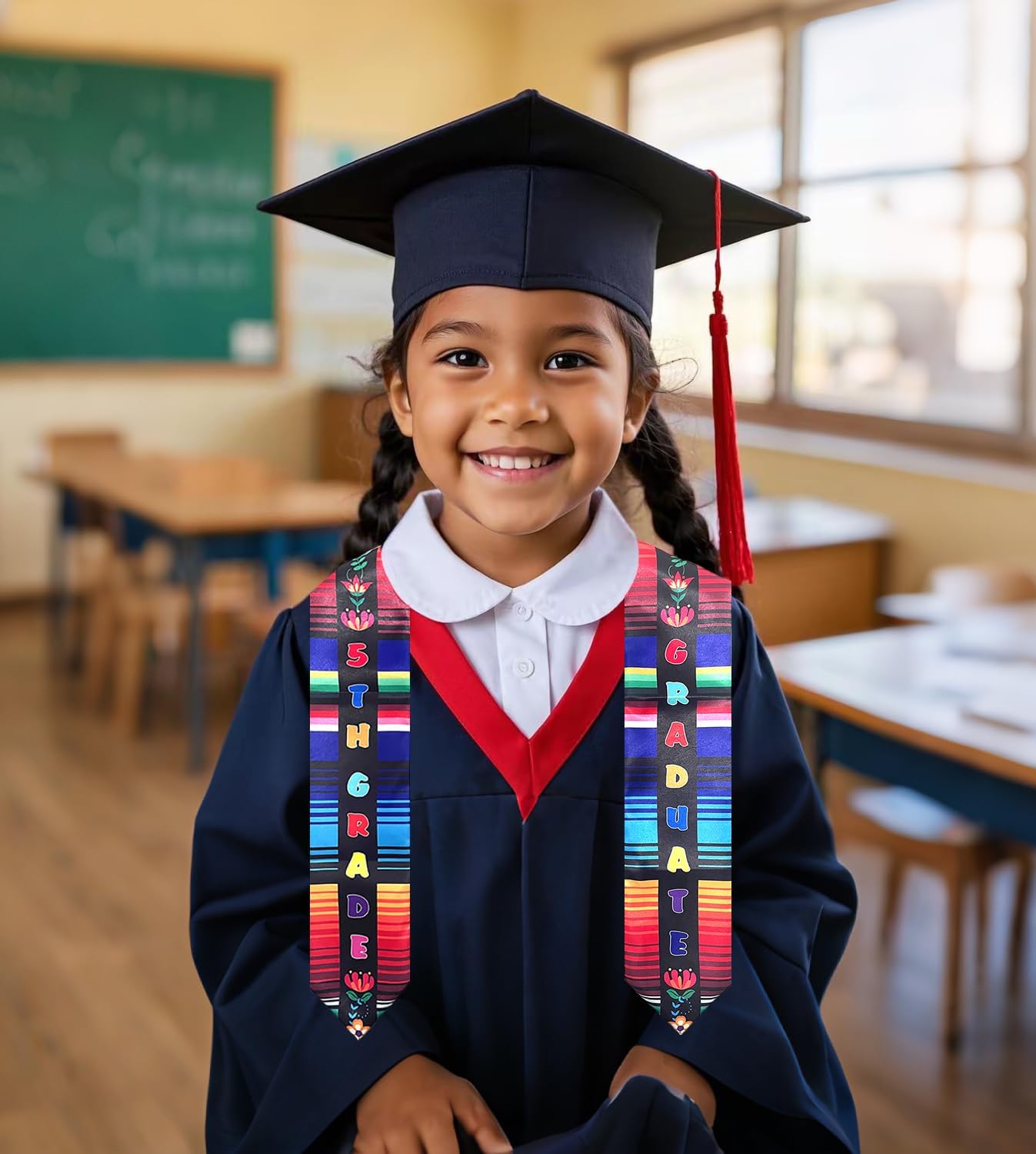 Kids Graduation Stole Sash Mexican Preschool Kindergarten 5th Grade 8th Grade Grad Serape Sash Stole Gift with Flowers