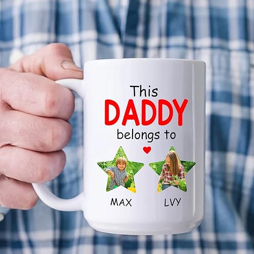 Miniatura 3 de This Daddy Belongs To 2 Kids Mug, Daddy Coffee Mug, Personalized Father Mug With Kids Names, Custom Photo Mugs, Papa Cup, Gift from Son Daughter,