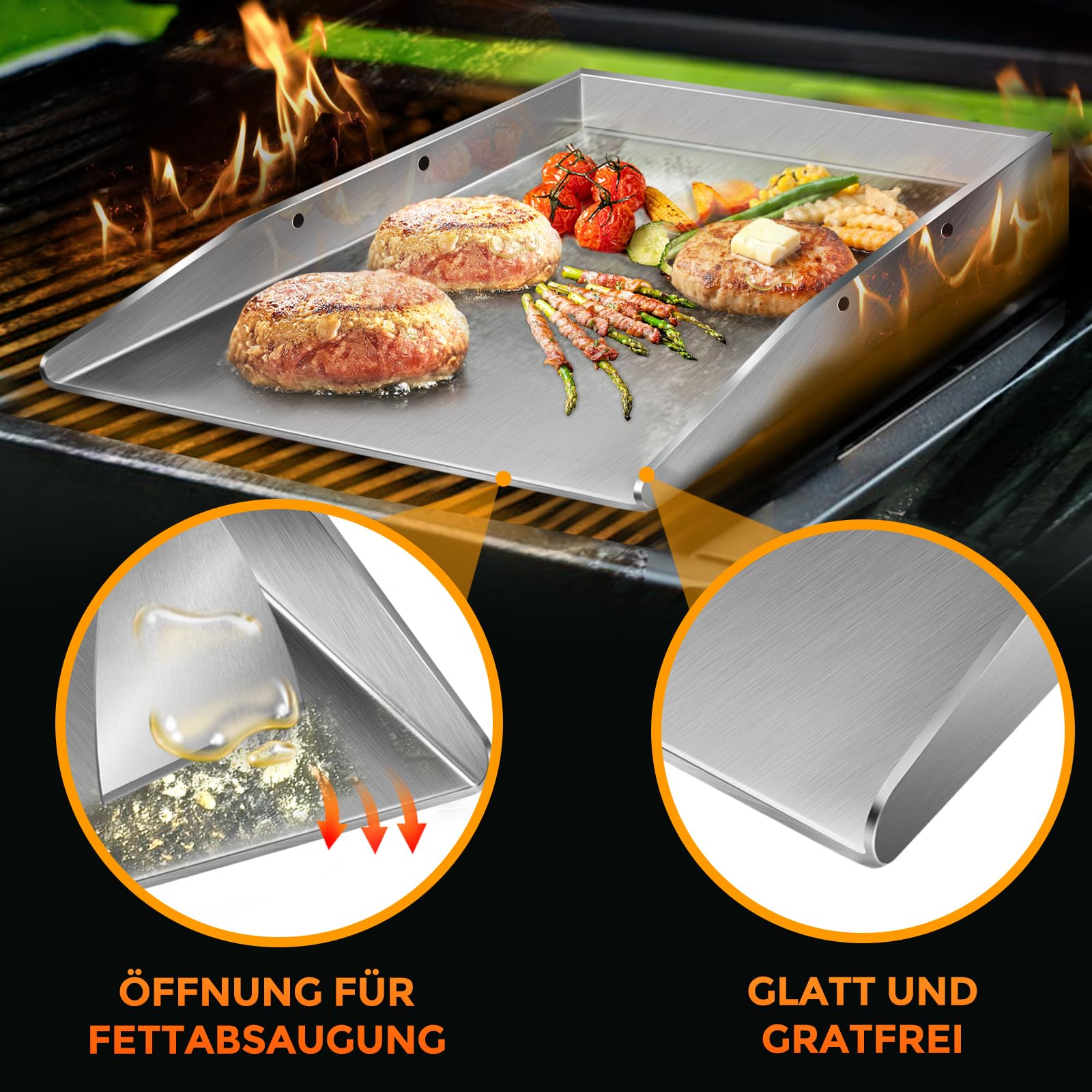 Plancha Plaque avec 2 spatules de barbecue de 4 mm d'épaisseur en acier inoxydable avec poignées amovibles, pour barbecue à gaz et barbecue au charbon de bois 40 x 30 x 4 cm