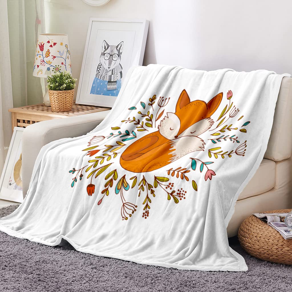 Couverture en Microfibre Renard De Dessin Animé Moelleuse Chaude Plaid en Flanelle Doux Animal Polaire Sherpa Couverture pour bébé d'enfants Adultes (150x200 cm)