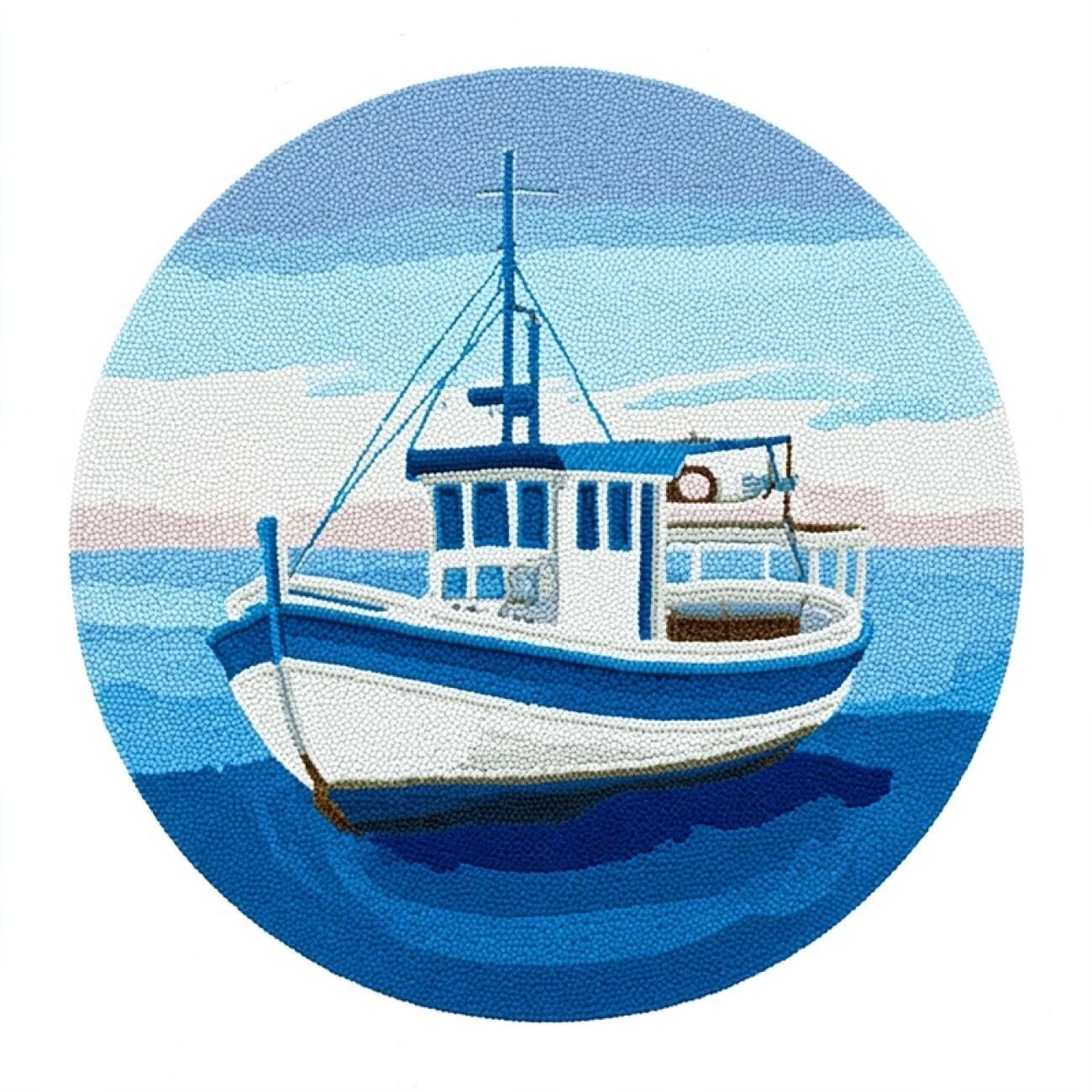 Kitquiver Latch Hook Kit Rug Fishing Boats at sea 80x80cm