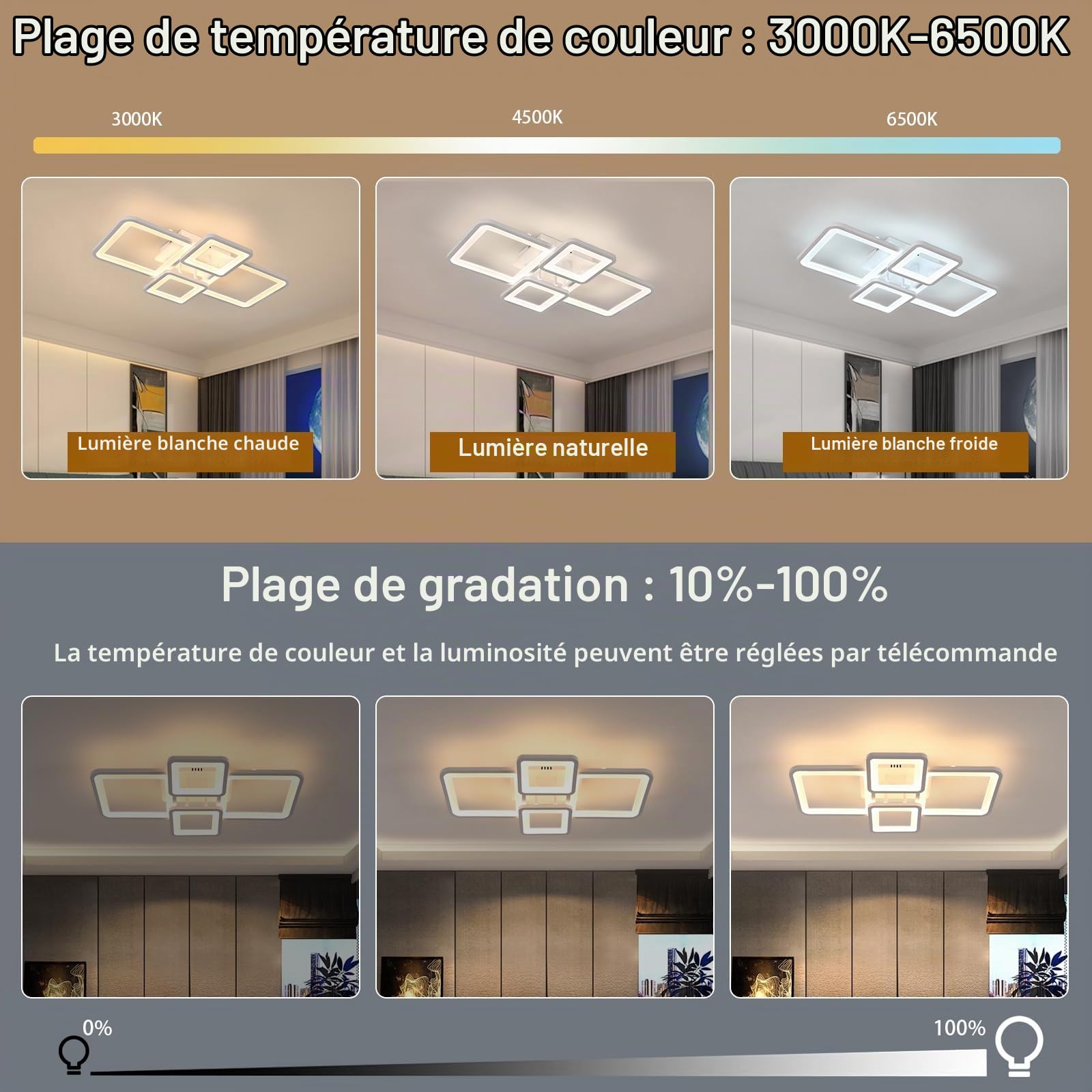 54W Plafonnier LED Dimmable avec Télécommande/APP 3000K-6500K 62CM