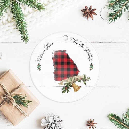 Miniatura 2 de Georgia US State Buffalo Check Plaid Cut Out Outline 2022 círculos acrílicos adornos acrílicos Feliz Navidad Georgia adorno de Navidad personalizado