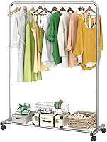 Vista 8 de Simple Trending - Perchero de ropa estándar con estantes de almacenamiento, organizador de ropa rodante sobre ruedas para colgar ropa, Negro