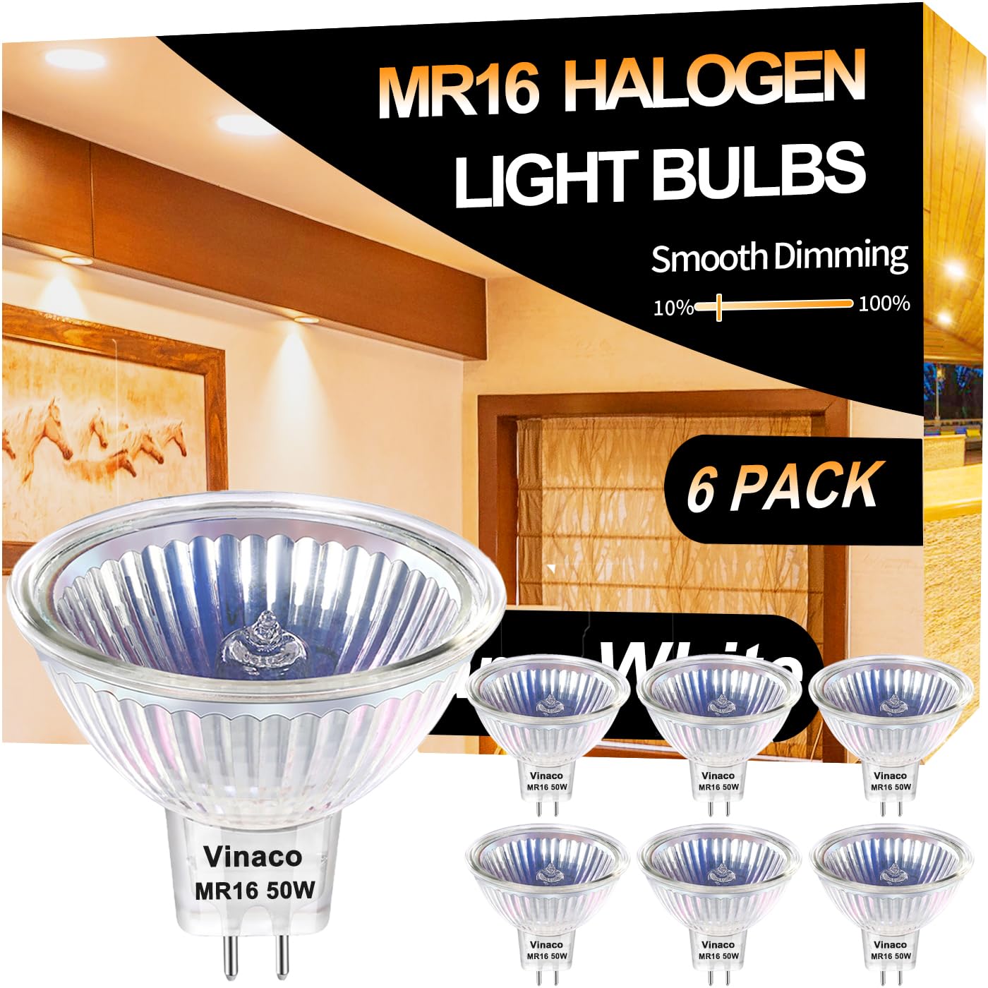 Leuchtmittel MR16 GU5.3 Halogen, 6er-Pack 12V GU5.3 50W, Leuchtmittel MR16 Warmweiß 2800K Dimmbar, Lange Lebensdauer MR16 12V 50W Halogenstrahler mit Klarglasabdeckung, Hohe Leistung Halogen MR16