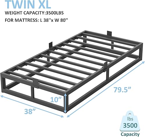 Miniatura 76 de Base de cama Queen de 10 pulgadas con soporte de listones de acero, plataforma de metal de perfil bajo, base de colchón de soporte de colchón, no