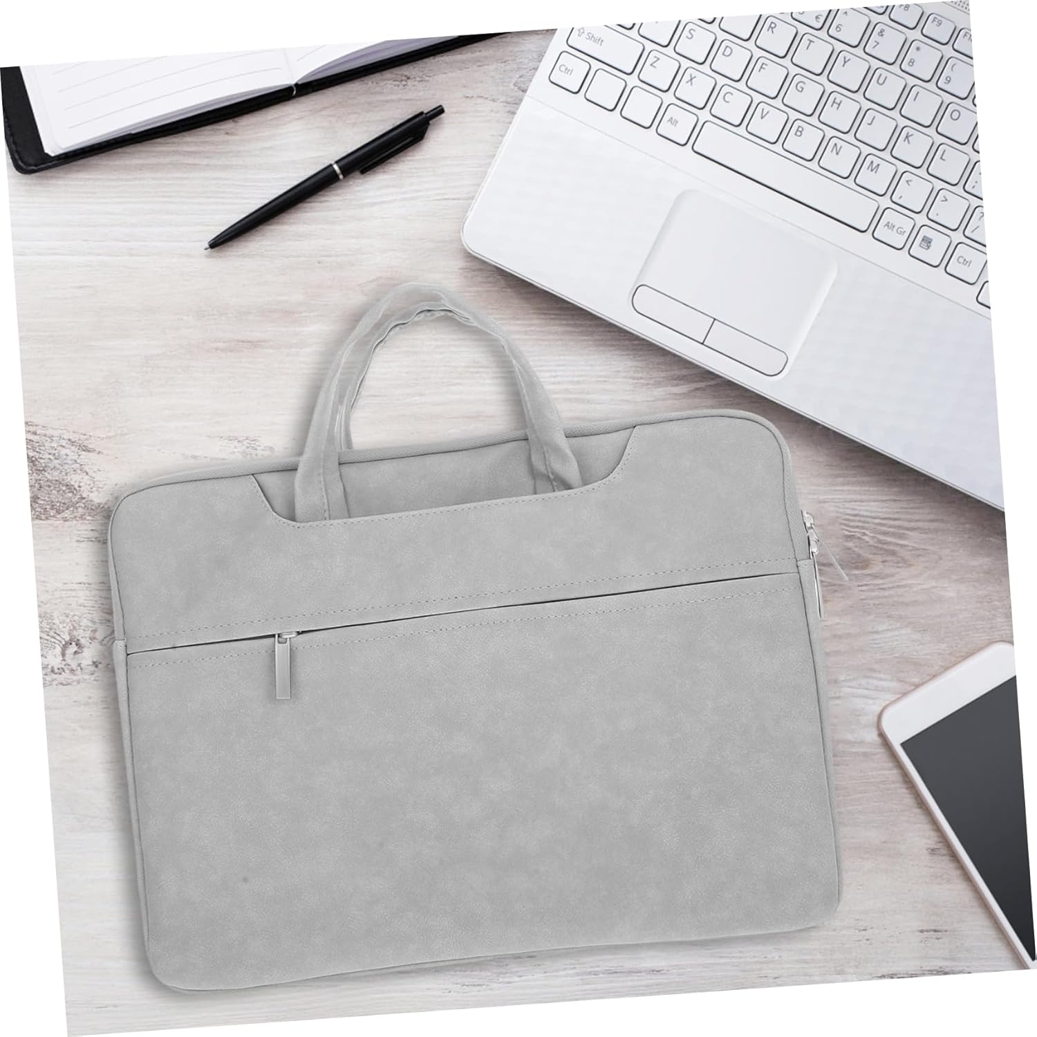 14 Inch Laptop Sleeve Case with Multi Pocket Design Lightweight PU Tote Bag for Business Office College