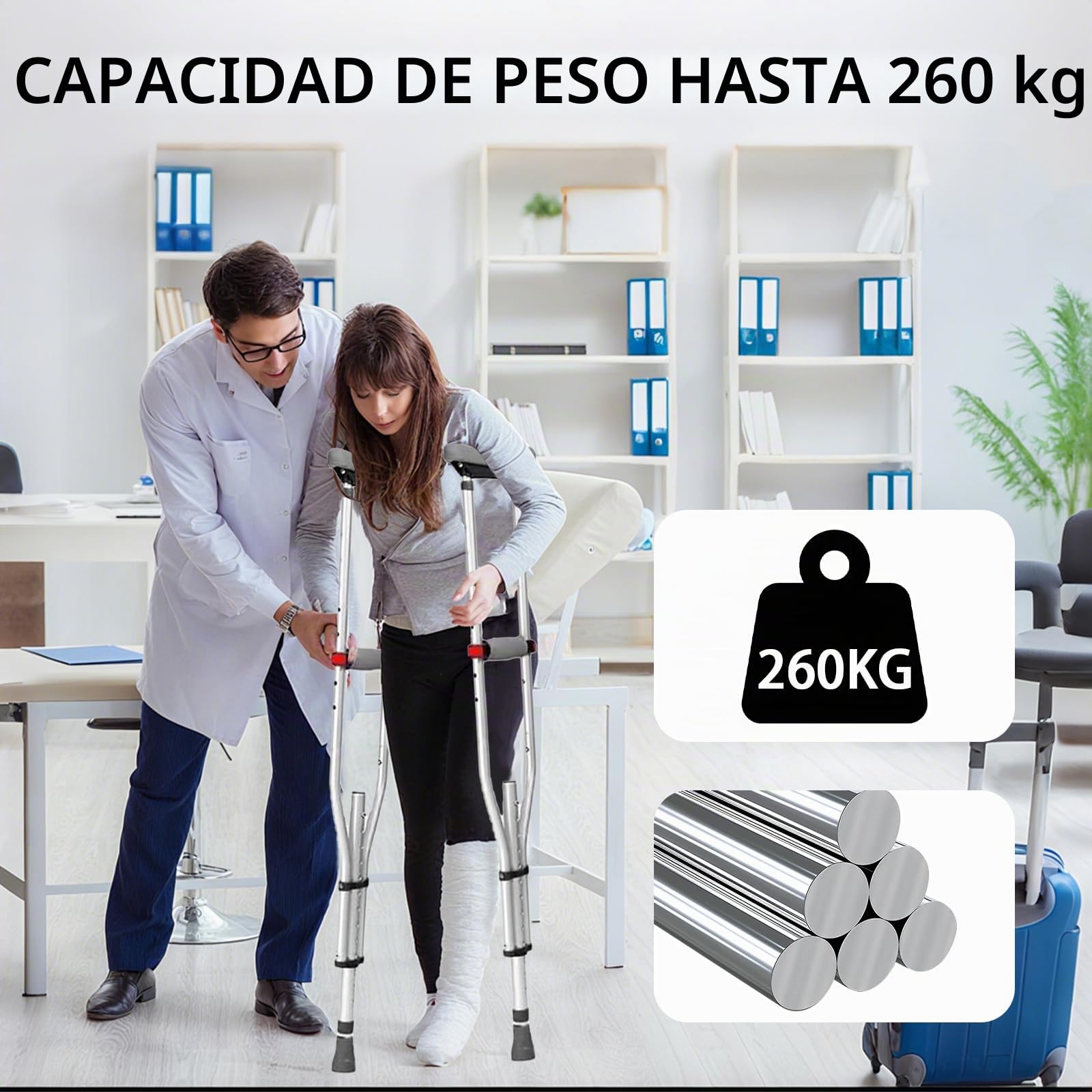 Muletas para Axilas, Plegables Muletas Adulto Altura Ajustable, Capacidad de Carga 150 KG, Muletas de Aluminio con Apoyos Blandos para Antebrazos y Manos, 1 Par