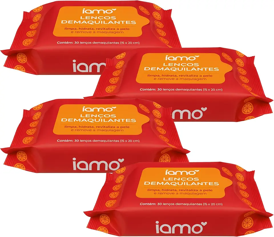 Lenço Demaquilante Hidratante Removedor de Maquiagem Kit 4 Pacotes de 30 Lenços Com Vitamina C