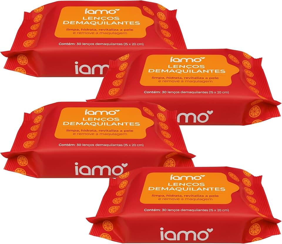 Lenço Demaquilante Hidratante Removedor de Maquiagem Kit 4 Pacotes de 30 Lenços Com Vitamina C