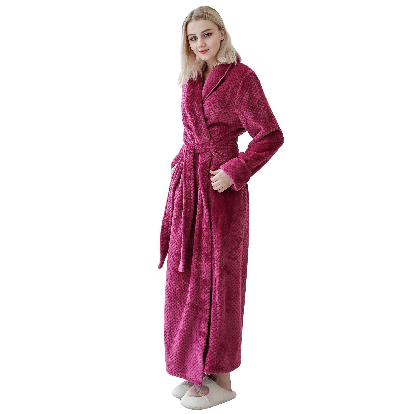 ANUFER Unisexe Femmes Hommes Épaisse Flanelle Robe de Chambre Col Châle Chaude Longue Hiver Peignoir de Bain