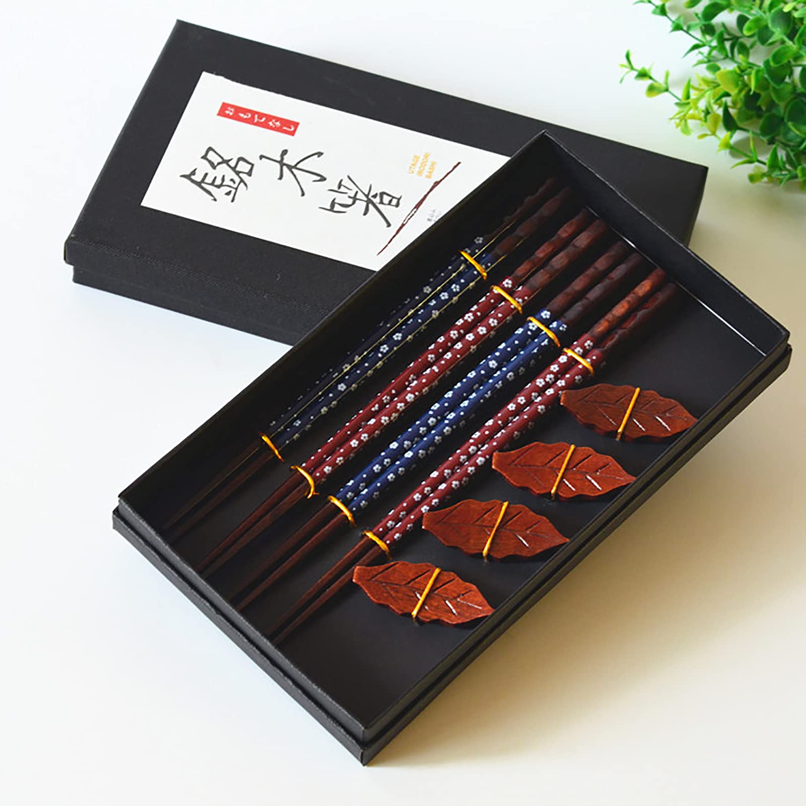 Baguettes en Bûches Naturelles avec Repose-Baguettes, 2 Pièces, Coffret Cadeau Réutilisable Exquis, Repose-Baguettes, Cadeau De Vacances Vaisselle Saine Traditionnelle