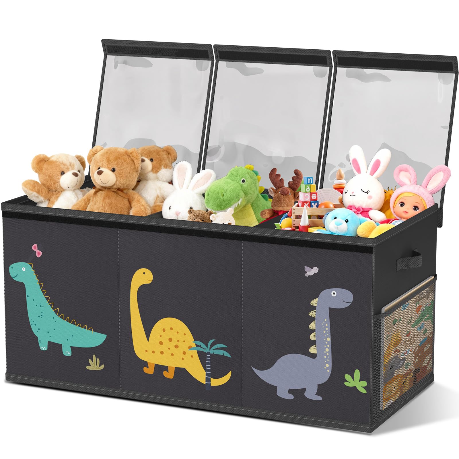 Extra Large Toy Storage Box for Boys Girls - Collapsible Toy Chest Organiser for Kids,Toy Bin Container with Clear Lid for Clothes,Blanket,Nursery,Playroom,Bedroom,Stuffed Animals,Quilt(Black) — image 1