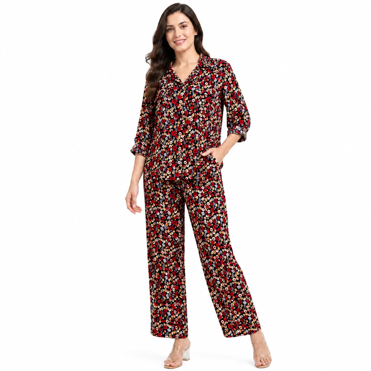 AK Style Women's Printed Co-Ord Set | Shirt Top with Matching Pants | Casual Lounge Wear | Soft Comfortable Daily Wear | Stylish Two Piece Outfit for Women-picture-20