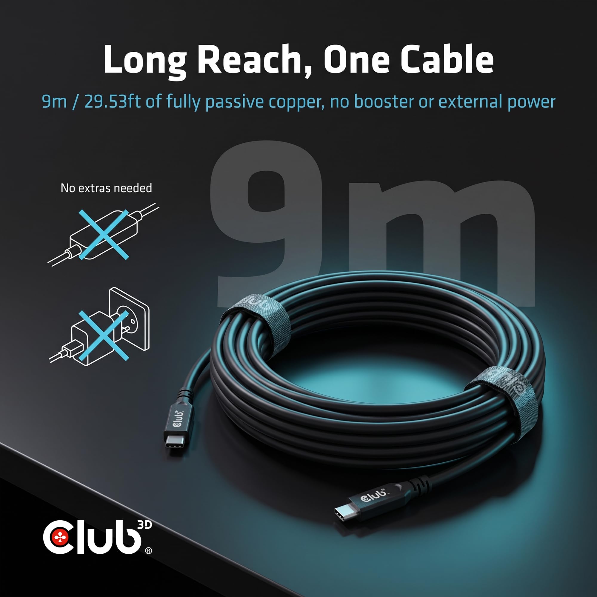 Club 3D CAC-2509 USB-C® Cavo passivo 8K60Hz 100W 20Gbps USB4 9m