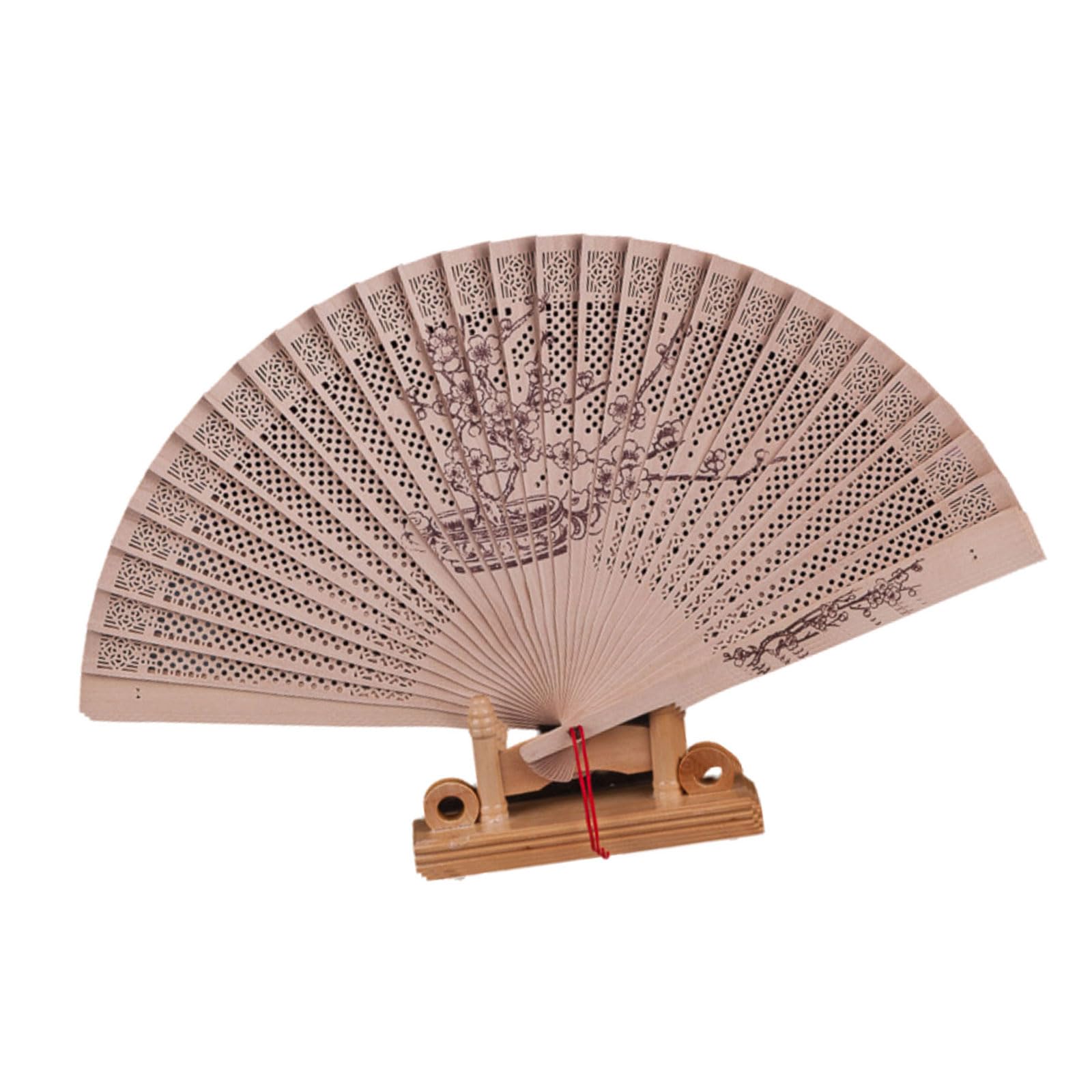 Yhplxyuus Exquisites Chinese Culture Handheld Fan Decorative Wood Handheld Folding Fan with Detailed Carving for Gift and Decors Decorative Gift