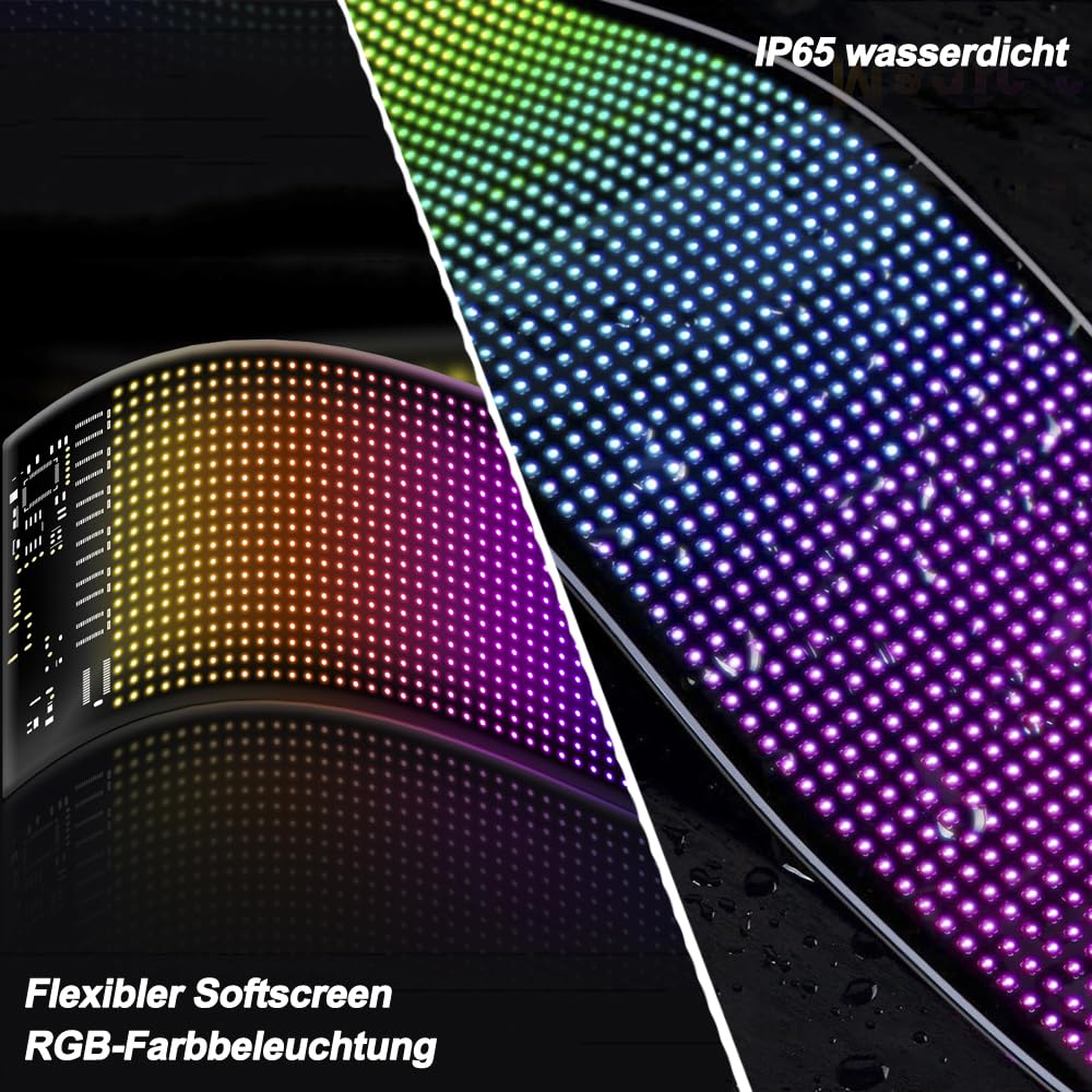 Großes LED-Auge für LKW (59x12cm) - Flexible, programmierbare LED-Anzeige - Fernbedienung & Bluetooth für Lauftext & Muster - Ideal für dynamische Werbung