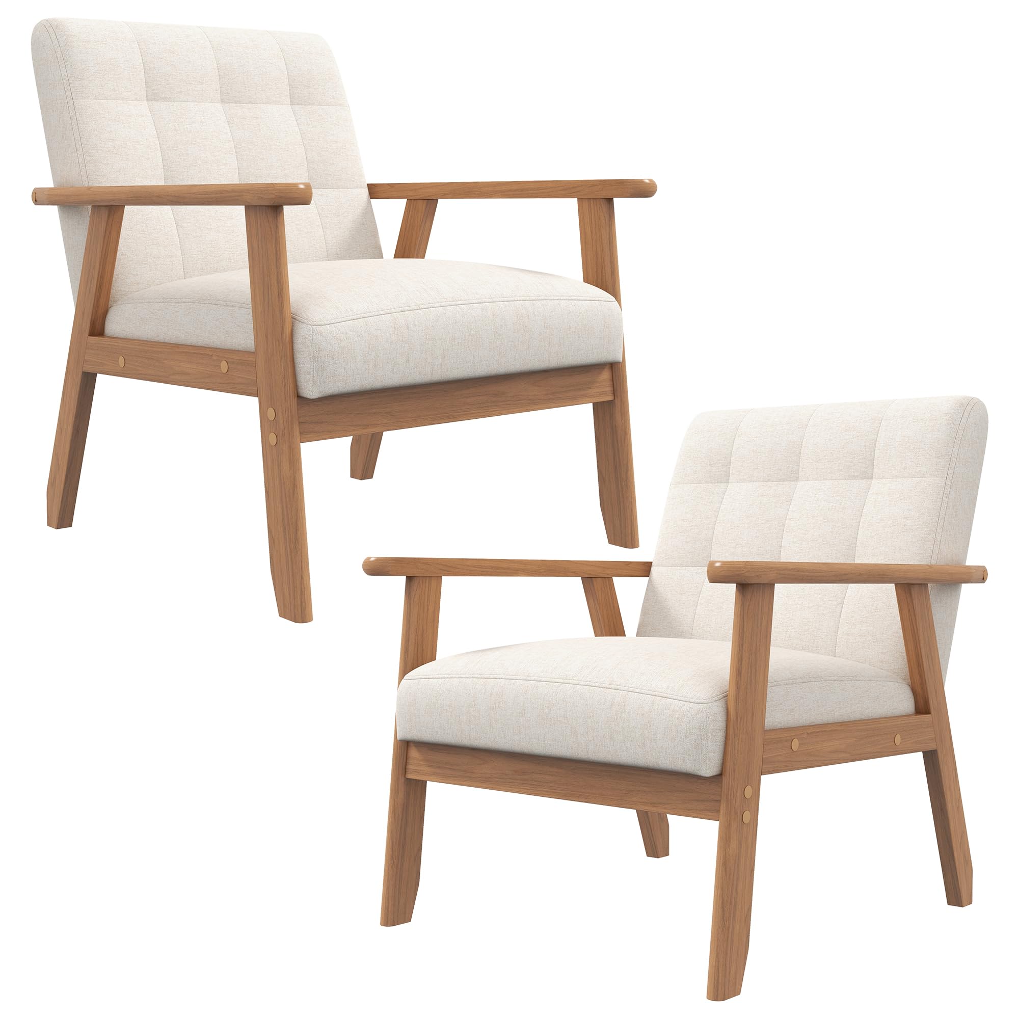 Westice Accent Chair Set of 2, Mid-Century Modern Living Room Chairs with Solid Wood Frame & Soft Thicken Cushion, Upholstered Arm Reading Chair for
